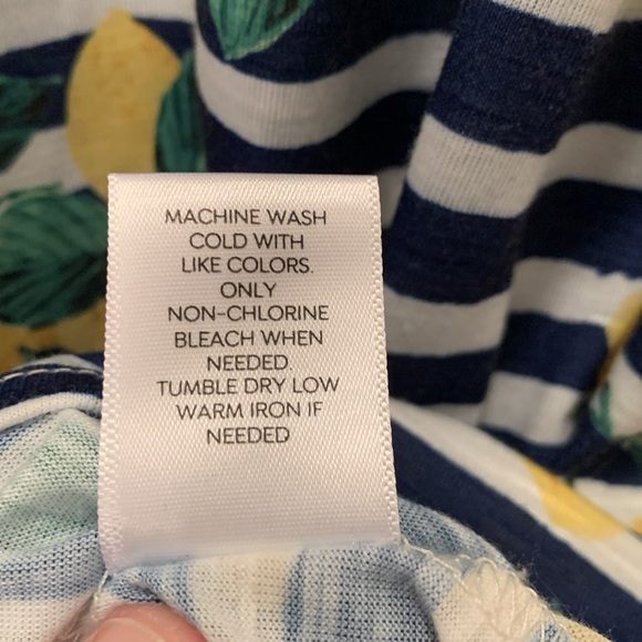 Westport Sleeveless Blue & White Striped Shirt with Clusters of Lemons - Picture 5 of 11